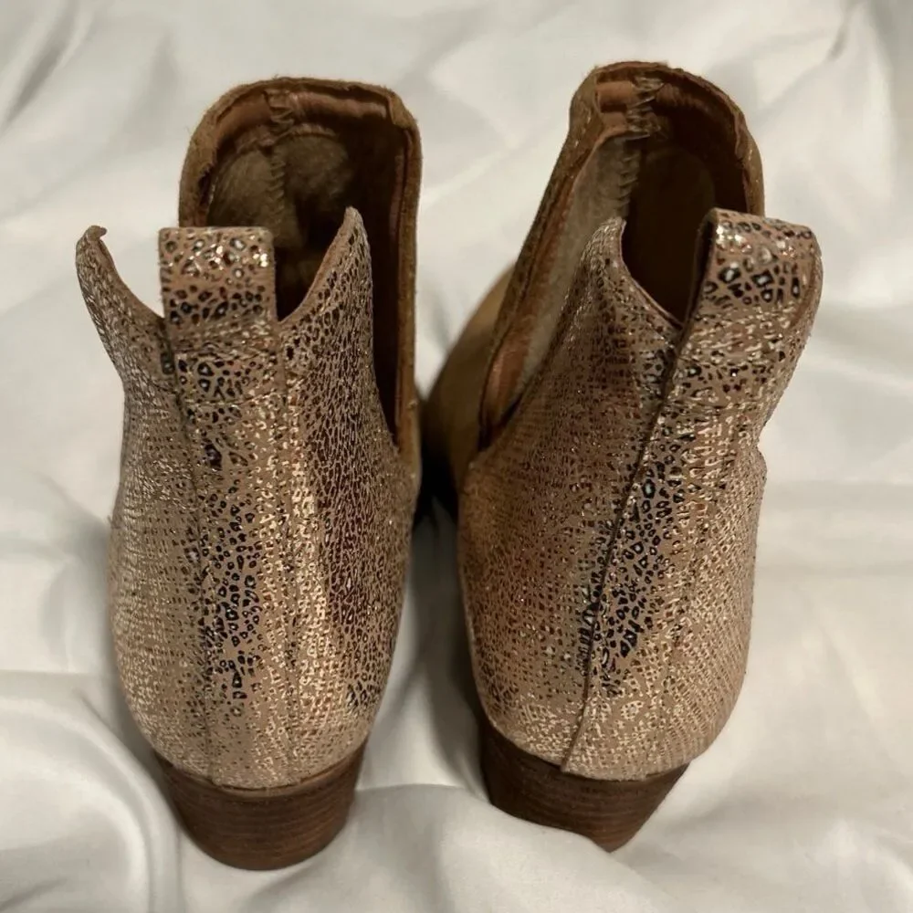 Diba True Stop By Brown Metallic Pull On Round Toe Booties Women's 6